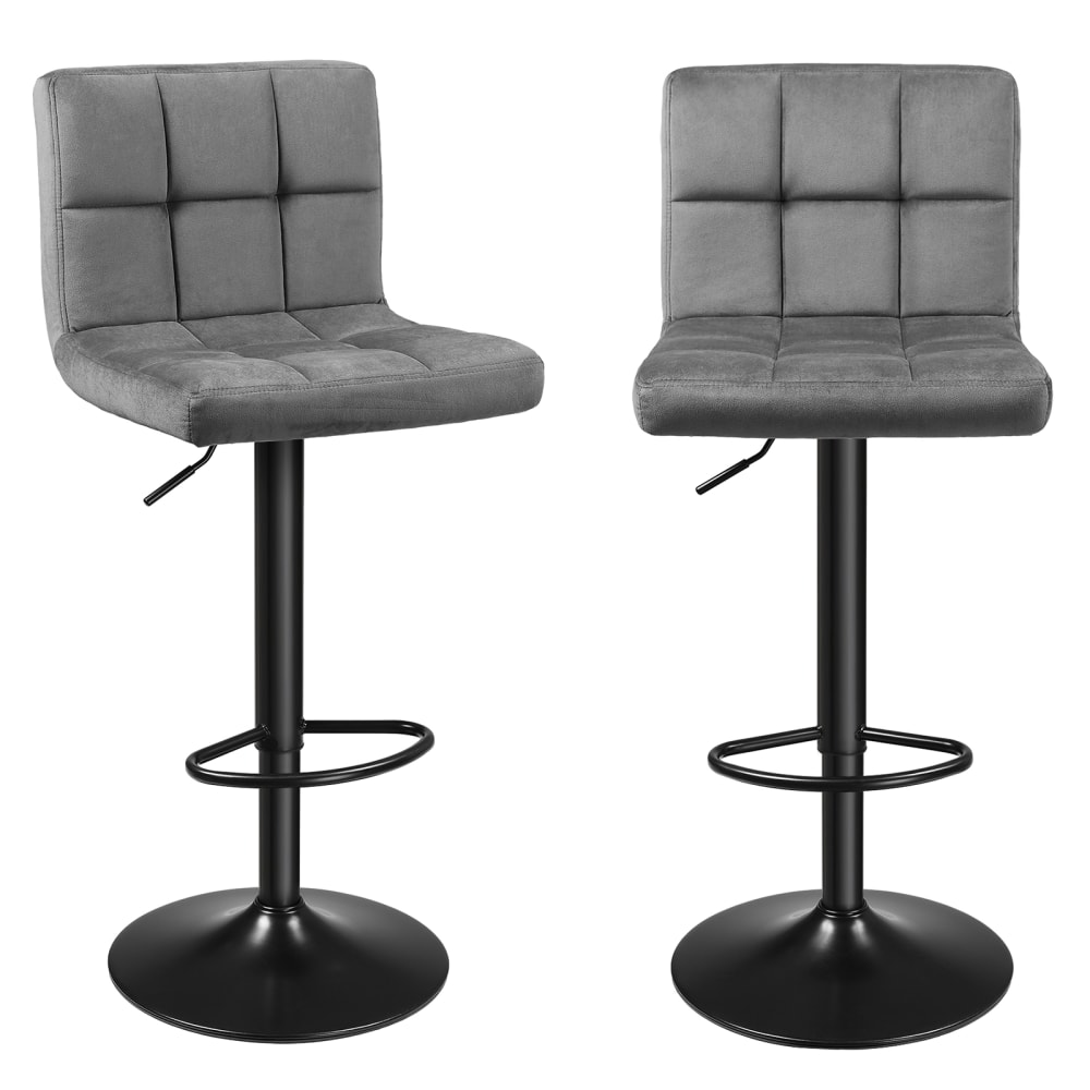 Tabourets de bar à velours hauteur réglable dossier repose pieds gris Tabourets de bar à velours hauteur réglable dossier repose pieds gris