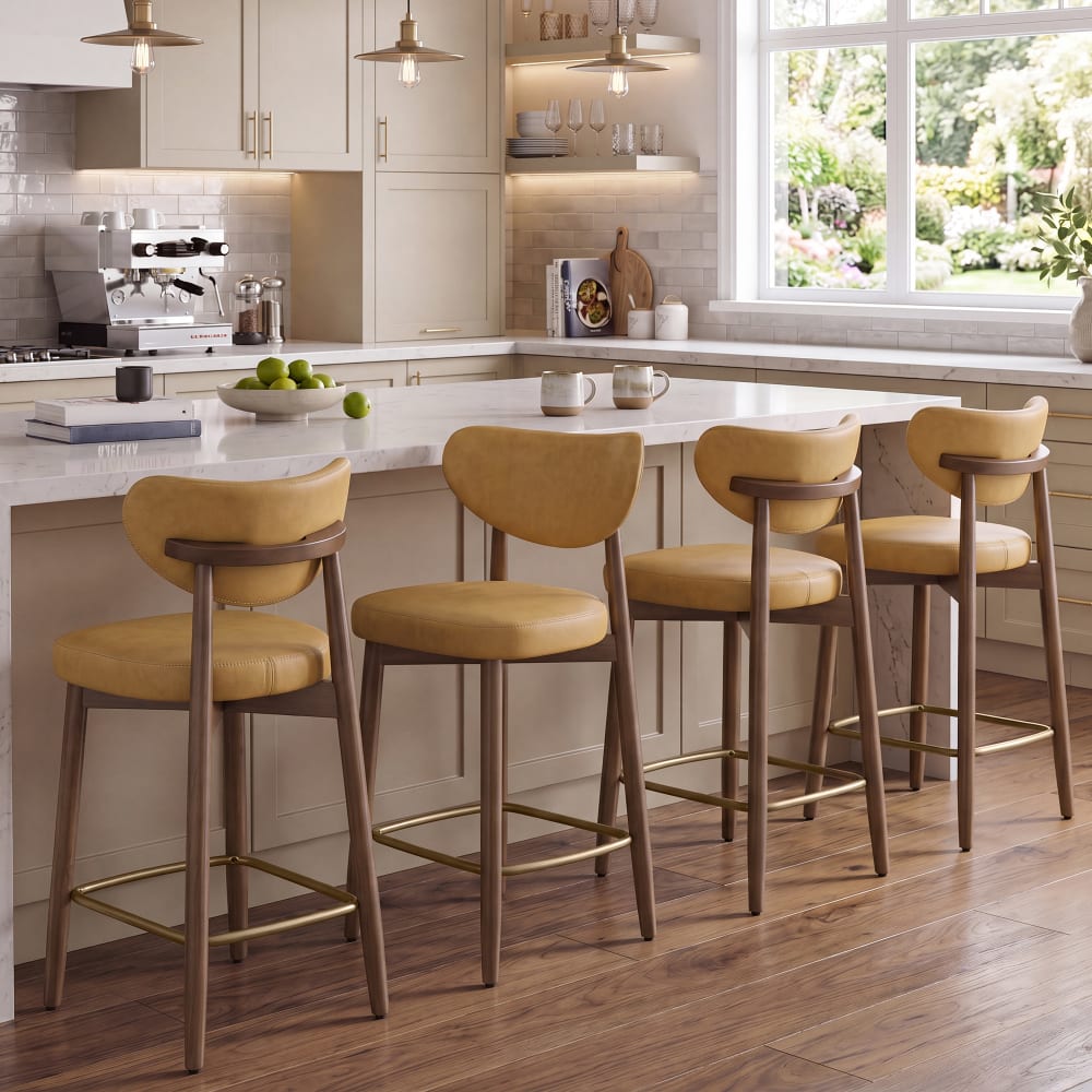Lots de 4 tabourets de bar pieds en bois massif style mid marron