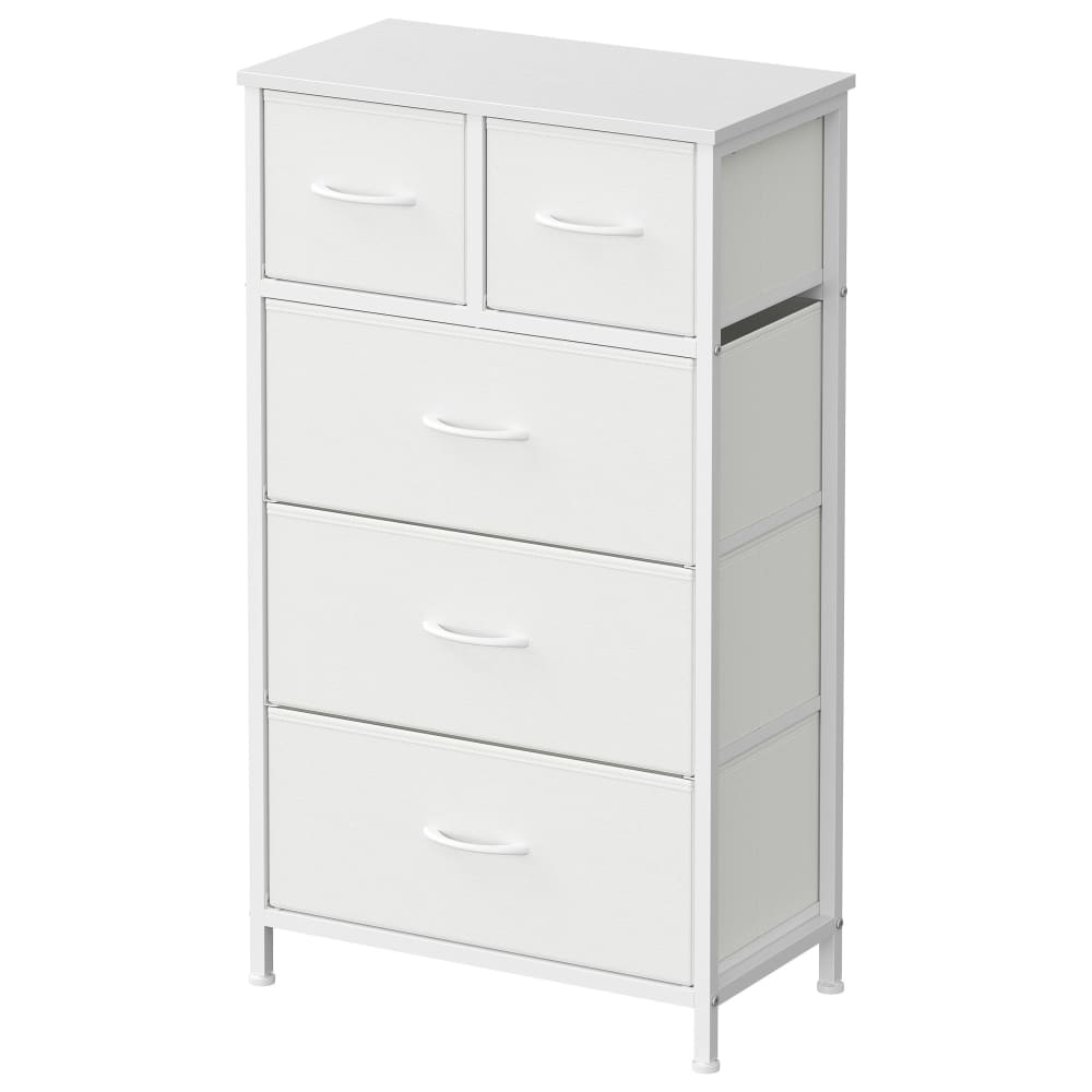 Commode  5 tiroirs en tissu non-tissé  pour chambre  blanc