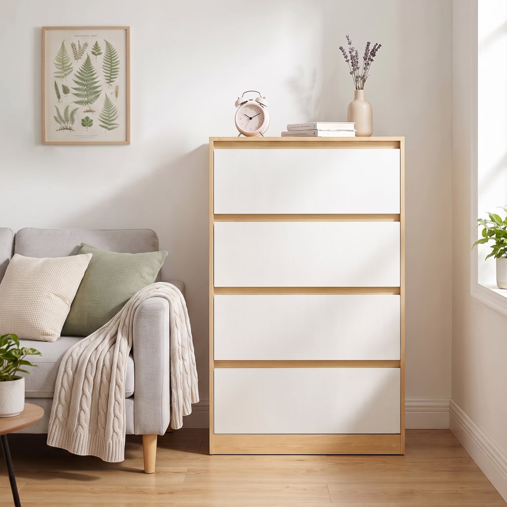 Commode chambre 4 sans poignée 60.2 x 40.4 x 97.4 cm beige et blanc