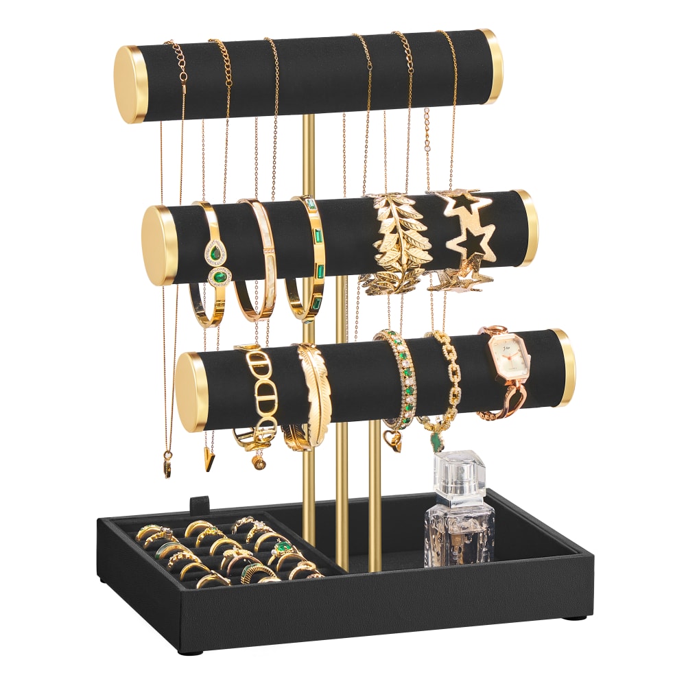 Présentoir à bijoux 3 niveaux porte-bracelet 22 x 15 x 29.6 cm beige Présentoir à bijoux 3 niveaux porte-bracelet 22 x 15 x 29.6 cm beige