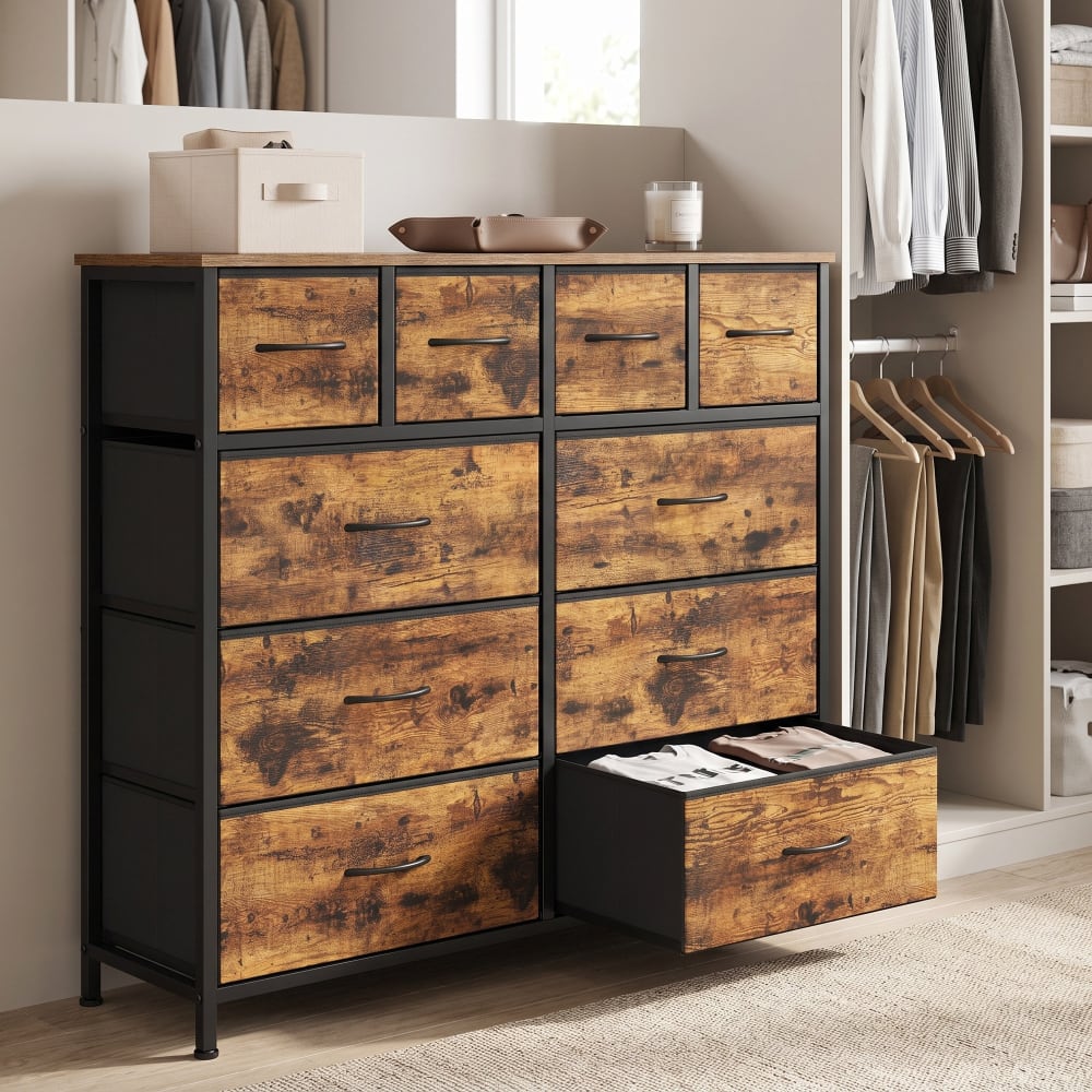 Commode avec 10 en tissu de rangement 98.7 x 30 x 96.2 cm marron