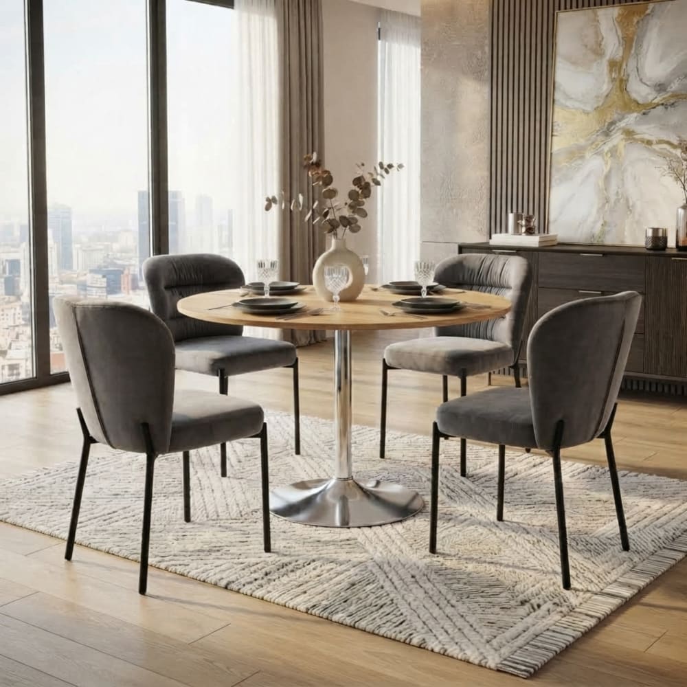 Loft24 Esstisch rund 110 cm Eichenoptik Chromsockel Braun Holz