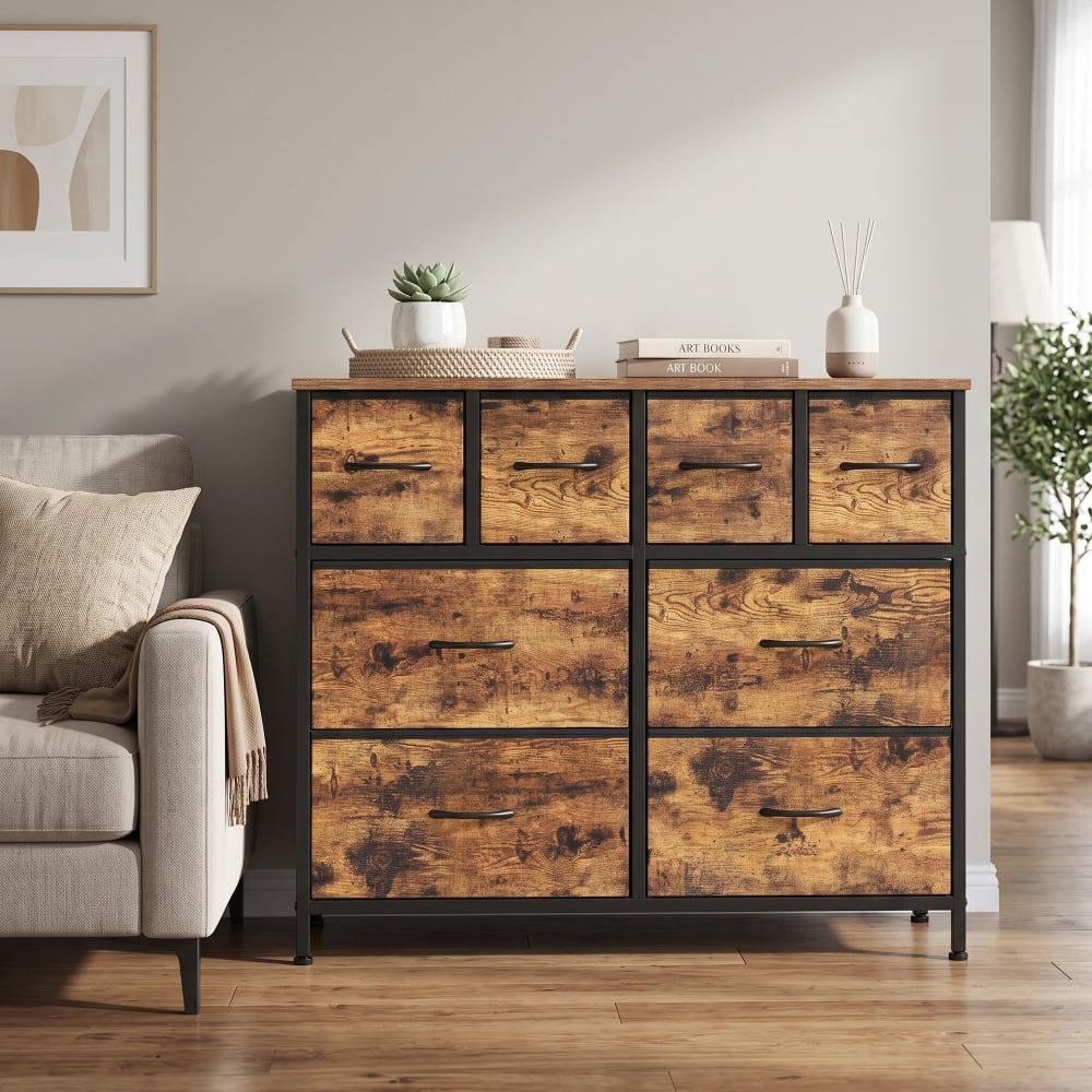 Commode avec 8 en tissu de rangement 98.7 x 30 x 74.7 cm marron