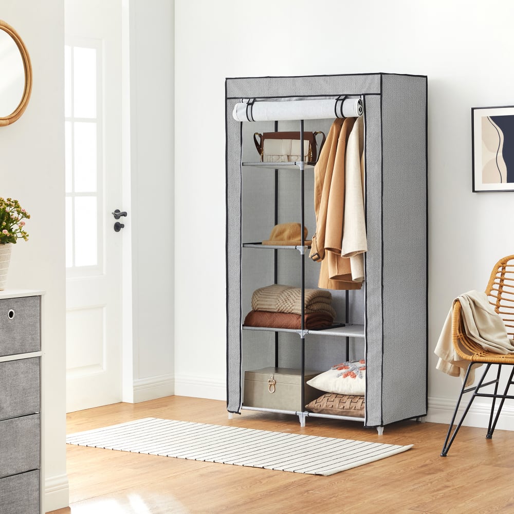 Armoire organisateur de garde-robe avec housse 45 x 88 x 168 cm gris