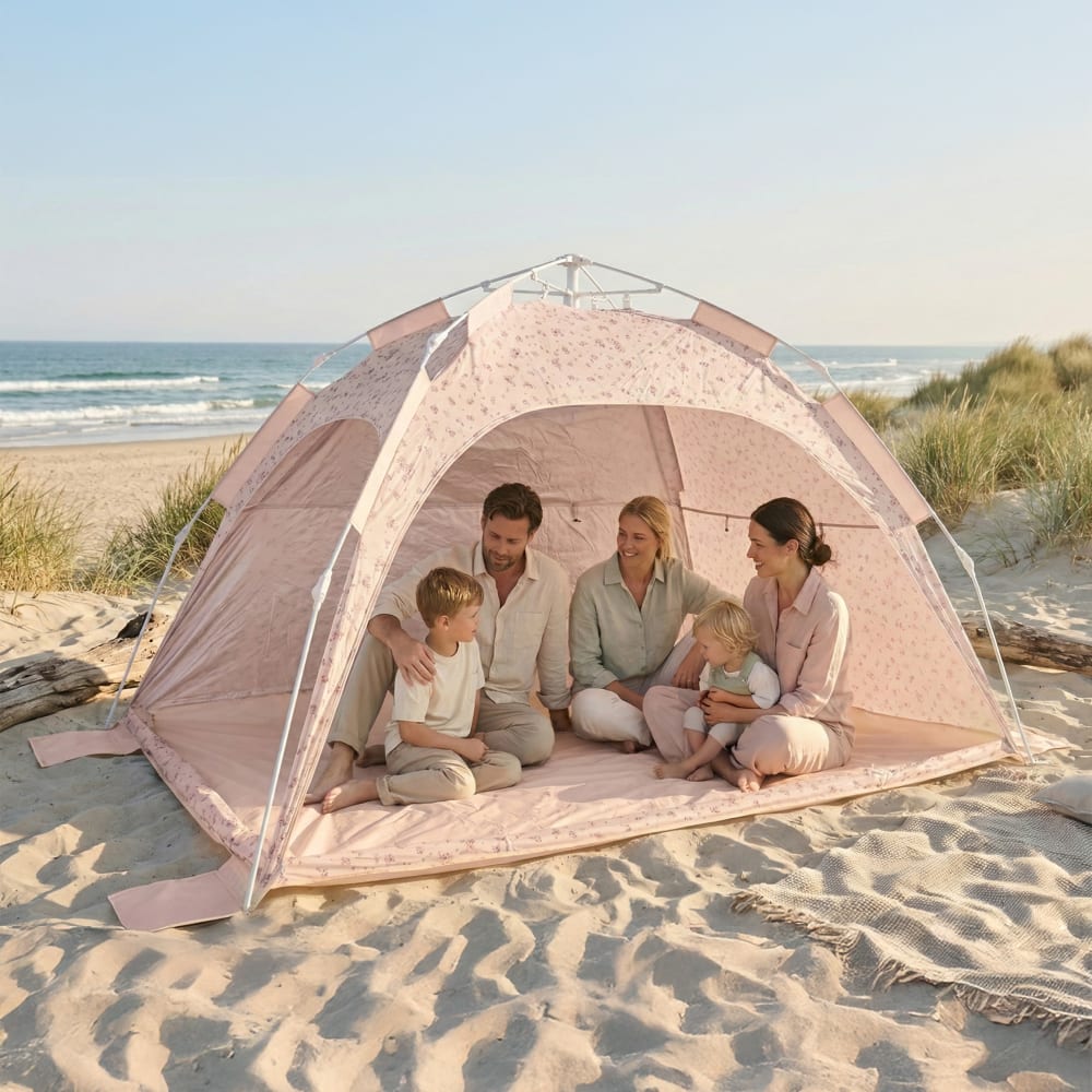 Strandmuschel Pop-Up, Blumenmuster, UV 80+, für Familien -