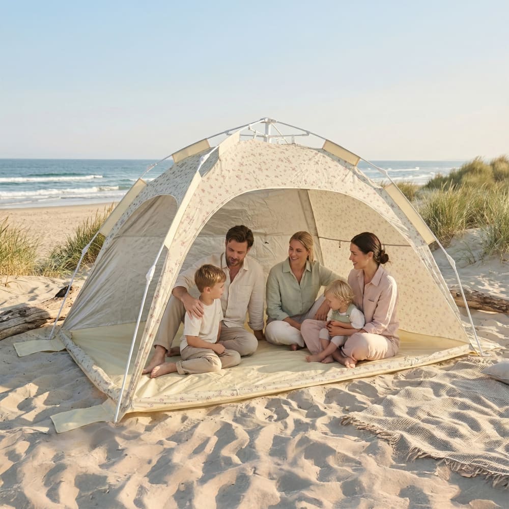 Strandmuschel Pop-Up XXL florales Muster UV 80+ für Familie -