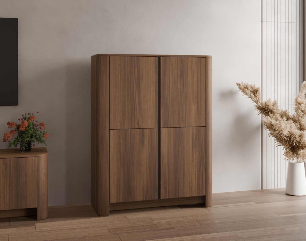 Buffet haut 4 portes 103 cm effet noyer