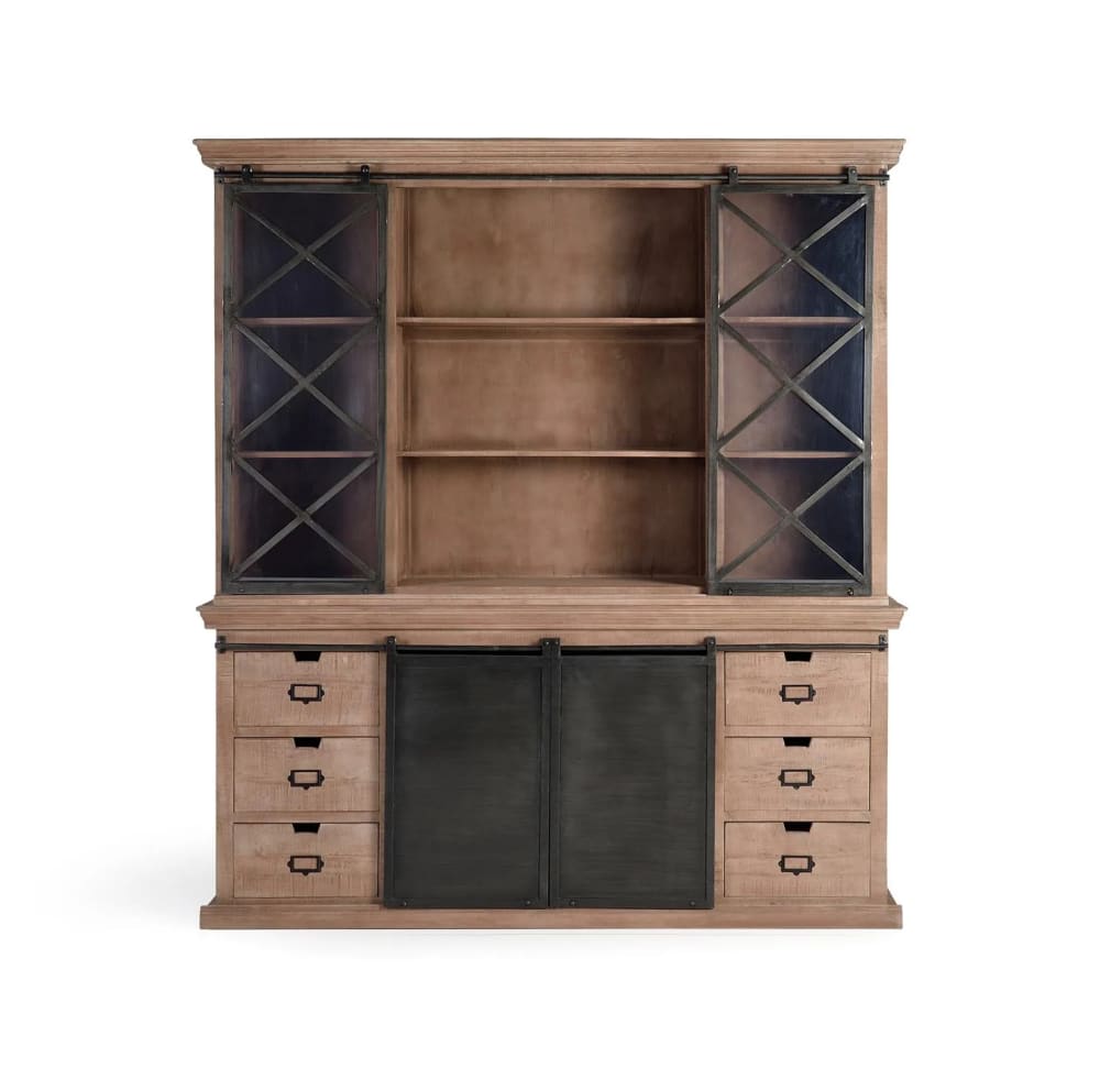 GINER Y COLOMER Küchenhochschrank aus Mangoholz style industrial Mehrfarbig Leder