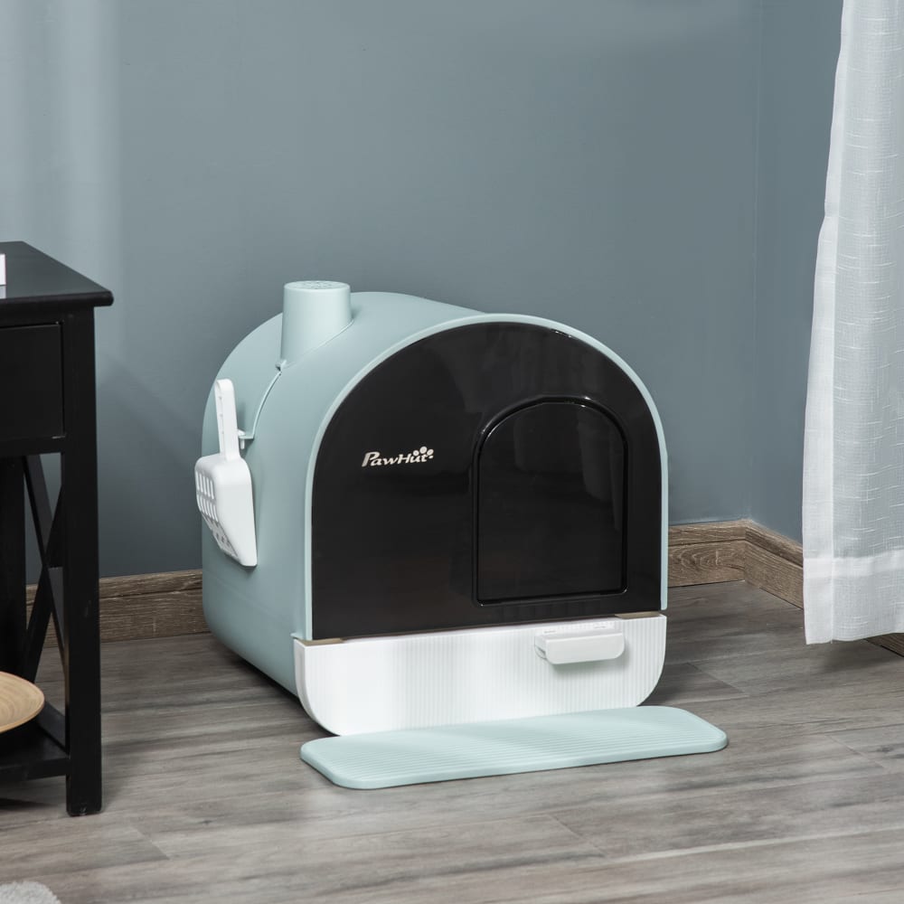 Haubentoilette mit Streu-Matte und ausziehbarem Fach, Grün -