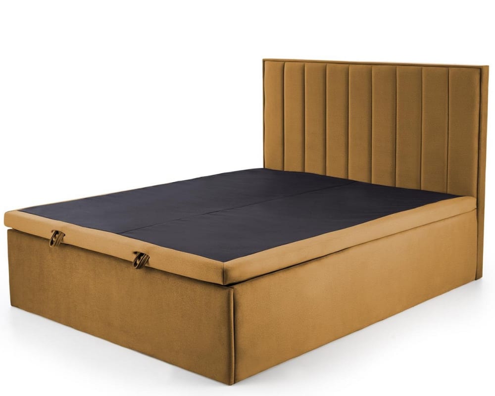 Lit en tissu jaune moutarde