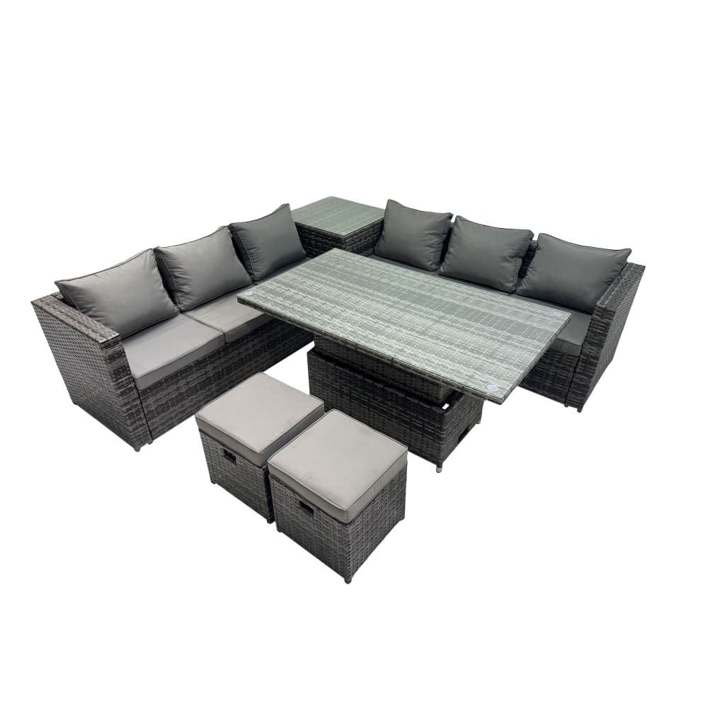 Fimous Polyrattan Ecksofa Set mit Stehtisch und Fußhocker Dunkelgrau style modern - -