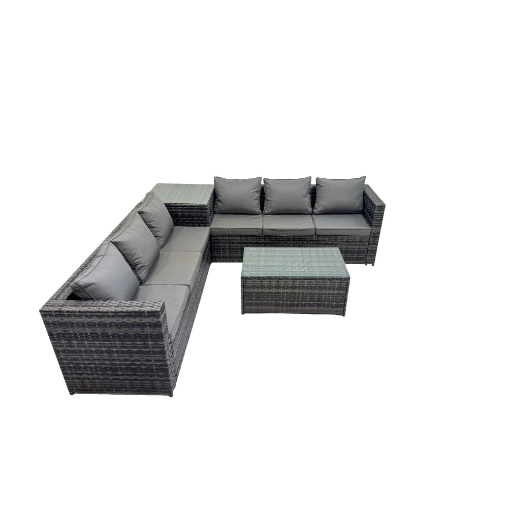 Fimous Rattan Ecksofa Set Gartenmöbel Lang-Couchtisch mit Kissen Grau style modern Grau Rattan