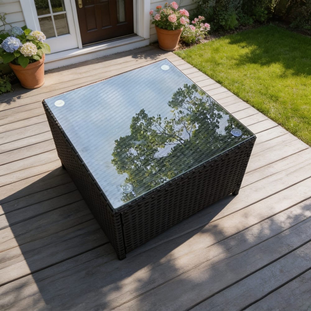 Polyrattan Couchtisch Glas Schwarz - Maisons Du Monde