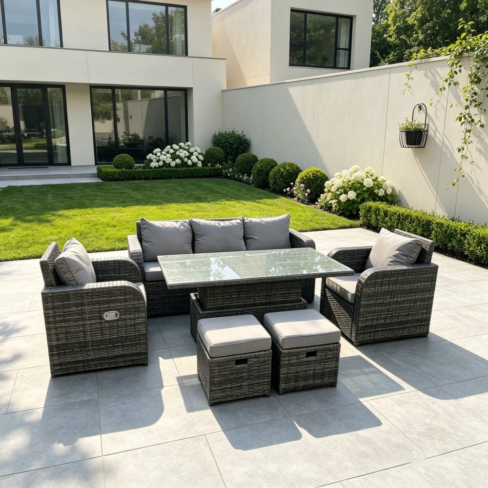 Rattan Lounge Set höhenverstellbar Tisch 7 Sitzer Gartenmöbel -