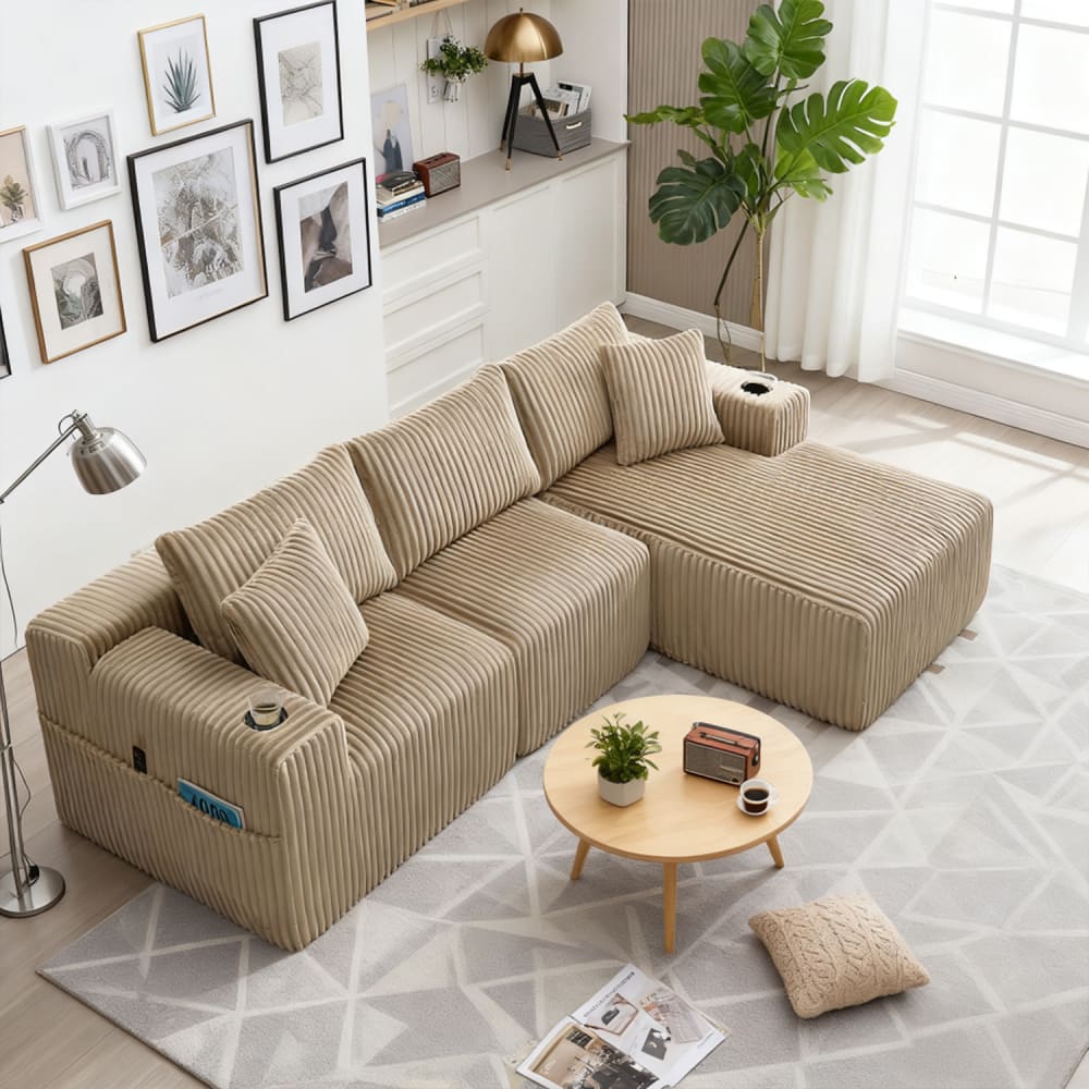 Modulares Ecksofa für 3 Personen, Bezug aus Rippvelours - Maisons