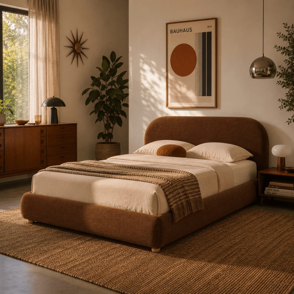 Lit coffre 140x190 tissu bouclette marron sommier inclus Lit coffre 140x190 tissu bouclette marron sommier inclus