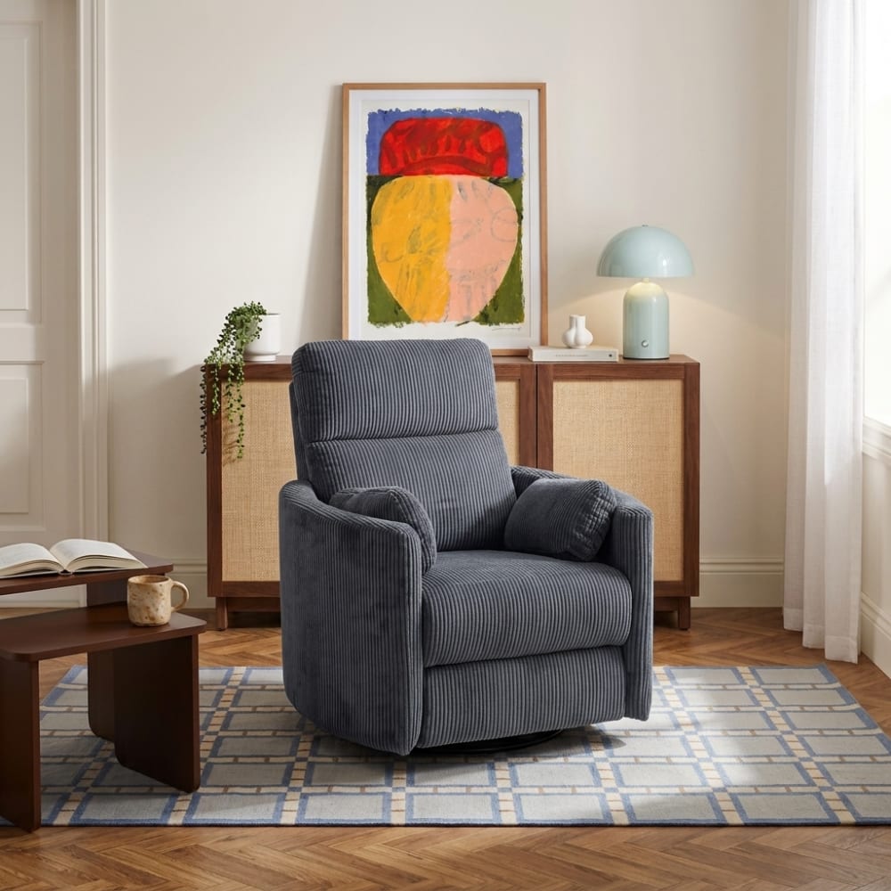 Fauteuil relax électrique pivotant 1 place velours côtelé gris