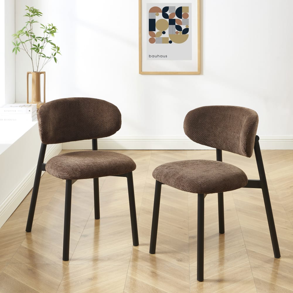 Lot de 4 chaises bouclette marron et pieds métal noir Lot de 4 chaises bouclette marron et pieds métal noir