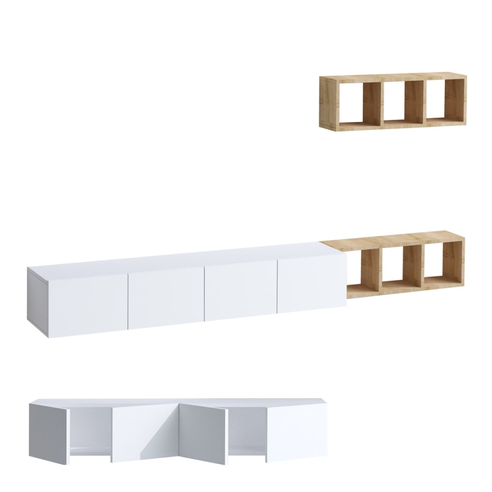 Meuble tv en bois blanc 215 x 32 x 25 cm Meuble tv en bois blanc 215 x 32 x 25 cm