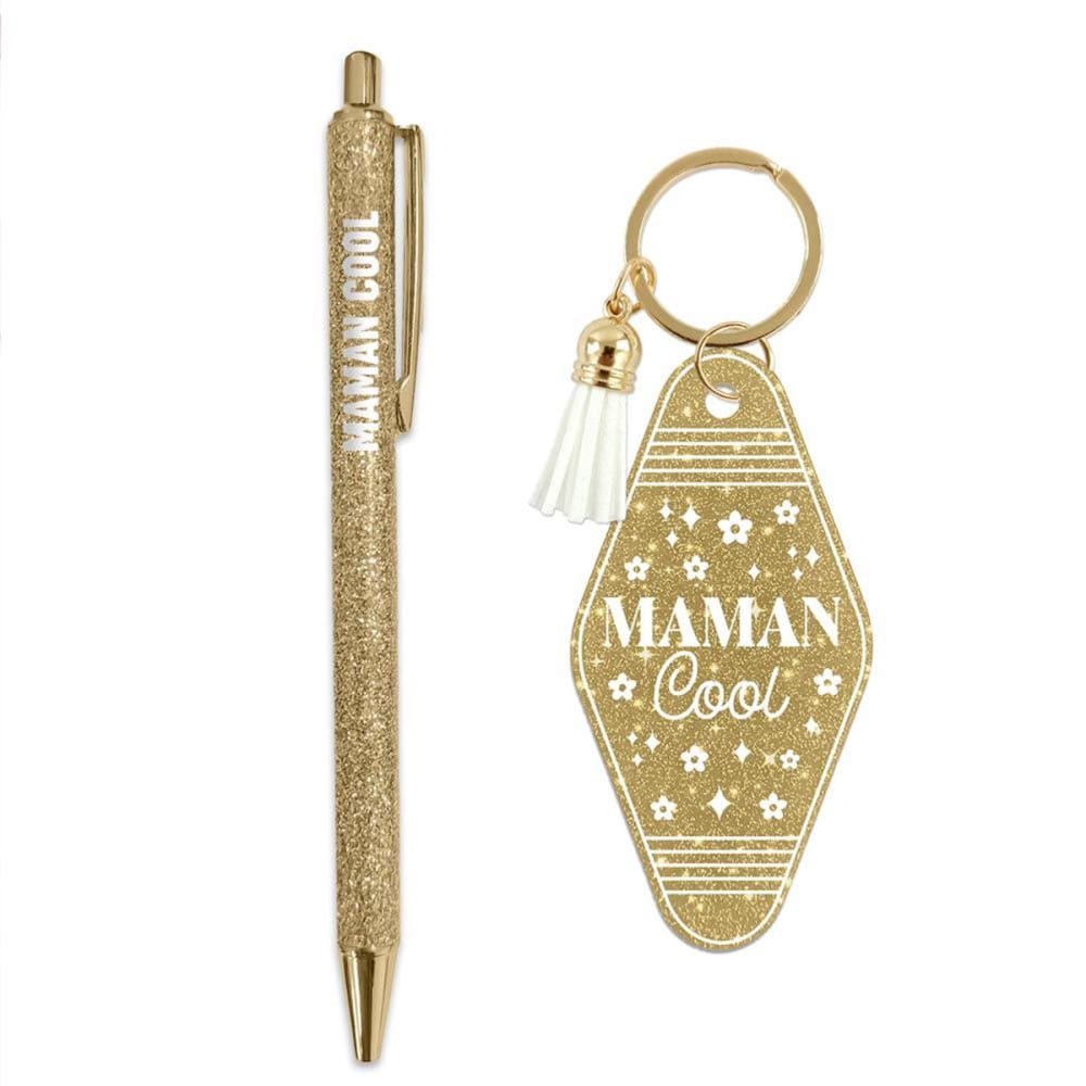 Set cadeau maman cool stylo pailleté et porte-clés