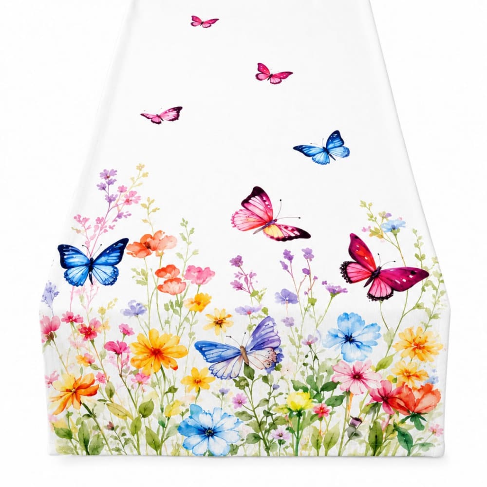 Chemin de table papillons et fleurs des champs
