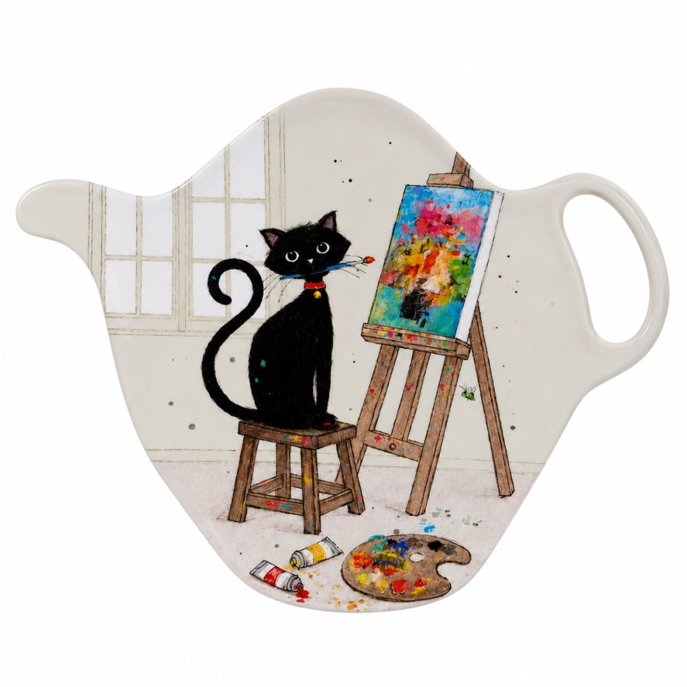 Repose-sachet de thé chat peintre en mélamine Repose-sachet de thé chat peintre en mélamine