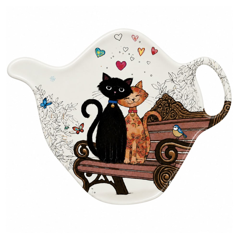 Repose-sachet de thé chats amoureux sur un banc en mélamine Repose-sachet de thé chats amoureux sur un banc en mélamine