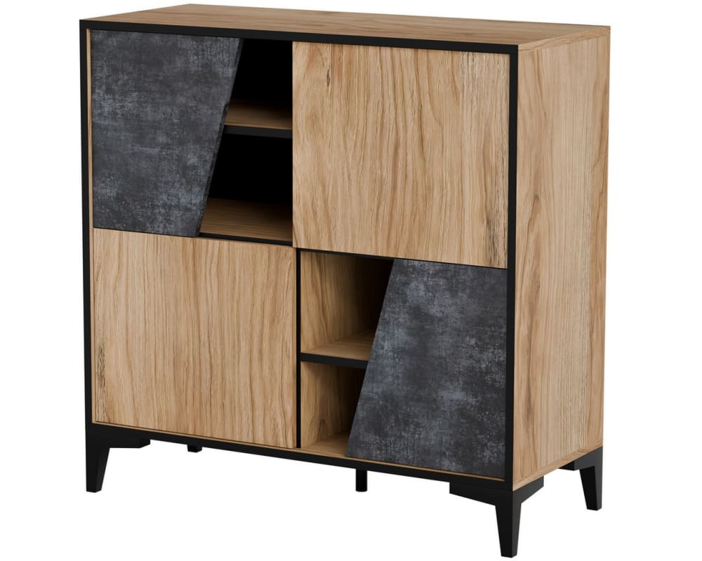 Bahut chêne et béton avec 4 portes 90cm