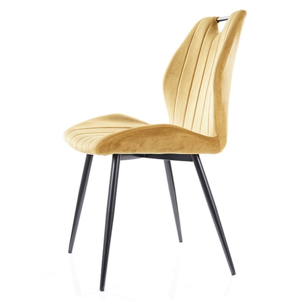 Designerstuhl aus schwarzem Stahl und gelbem Polyester-Samt -