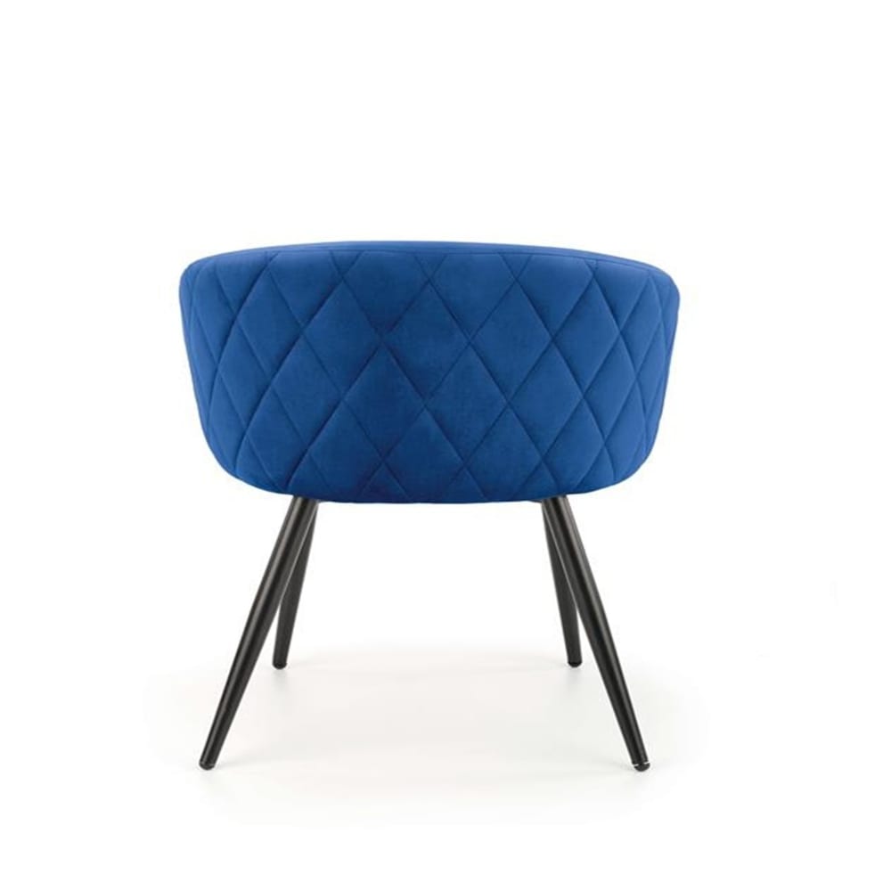 Stuhl aus blauem Polyester-Samt mit abgerundeter Rückenlehne -