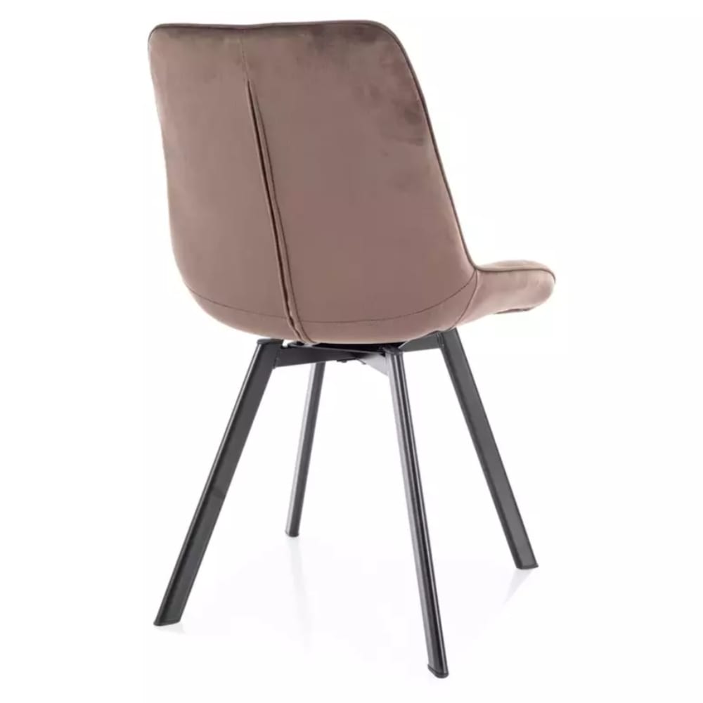 Drehstuhl aus Polyester-Samt in Cappuccino mit Stahlgestell -