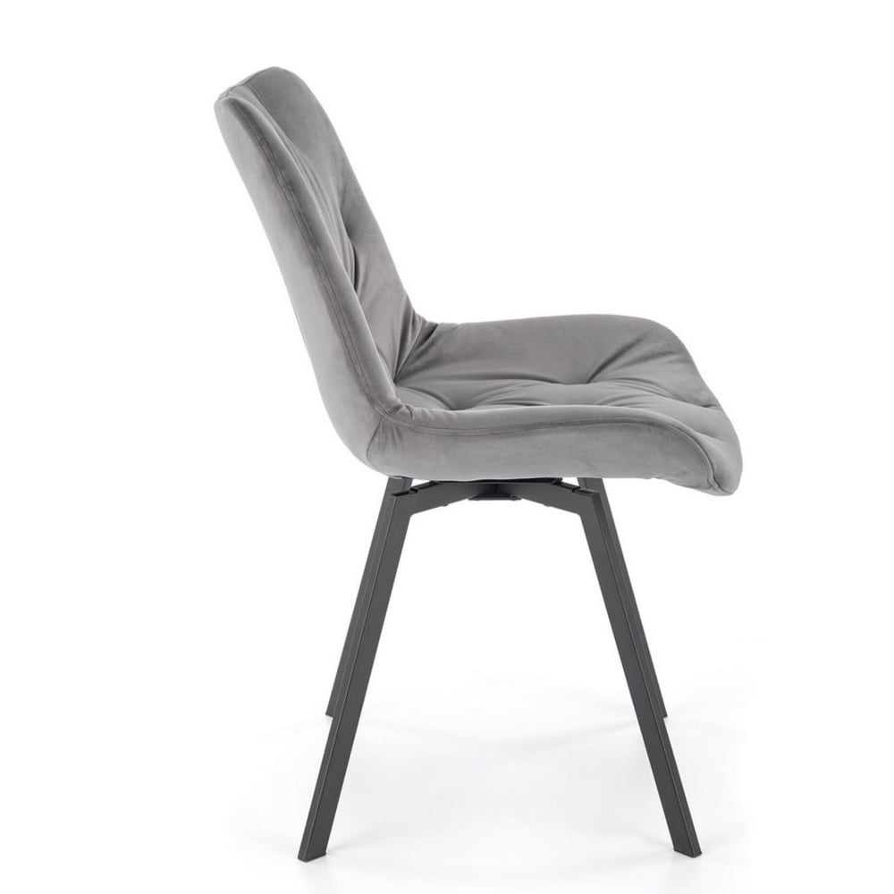 Designerstuhl aus schwarzem Metall und grauem gepolstertem Samt -