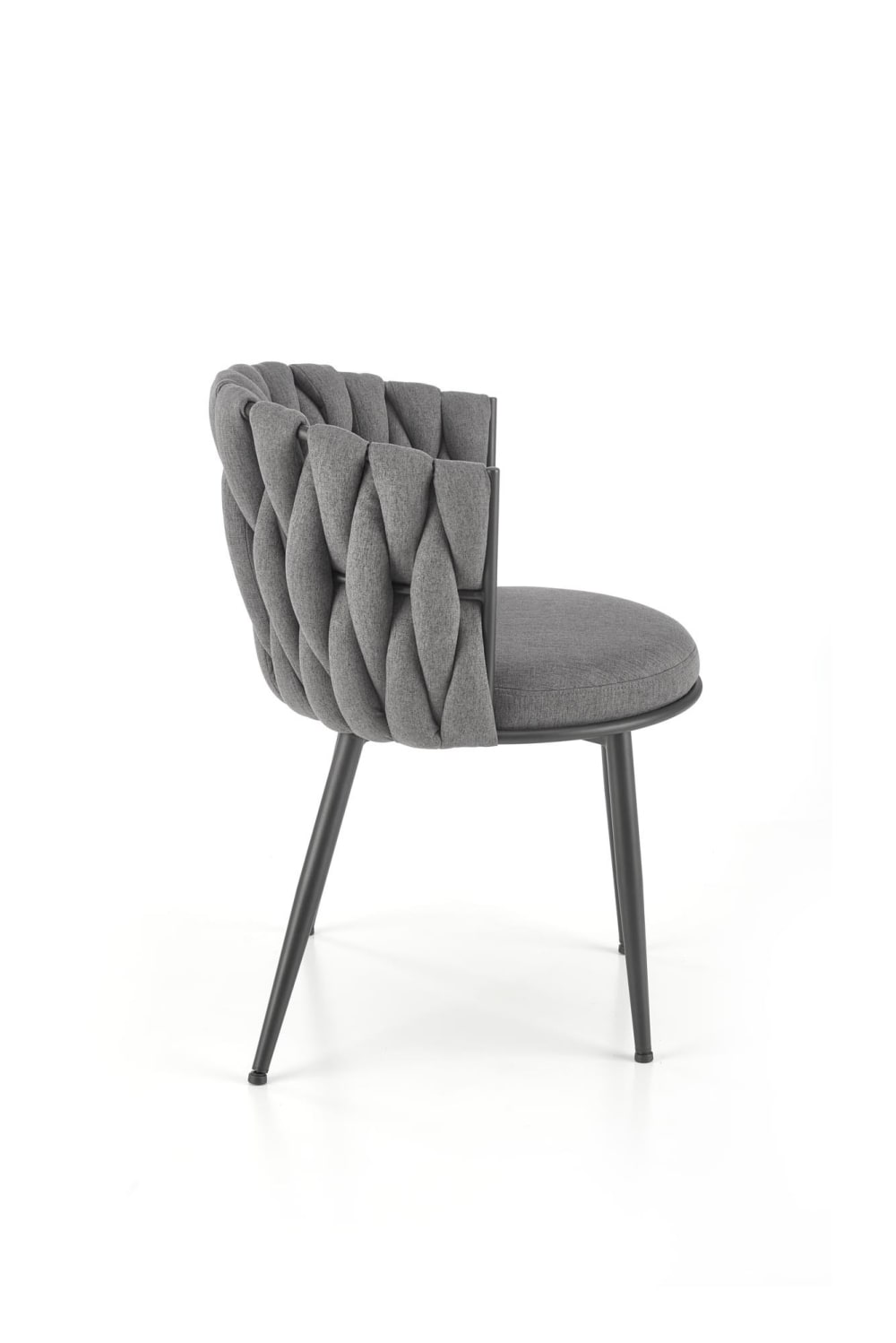 Designerstuhl aus grauem Polyestergewebe mit schwarzem