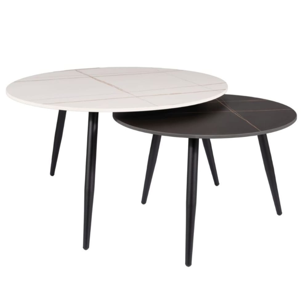Table basse gigogne avec plateau en céramique noir et blanc