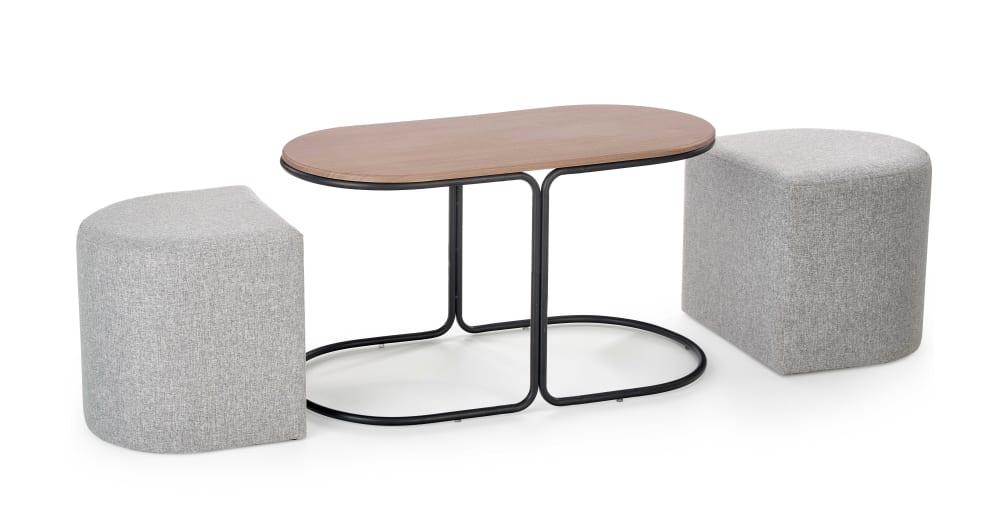 Set aus Couchtisch und 2 Hockern aus braunem Stoff - Maisons Du