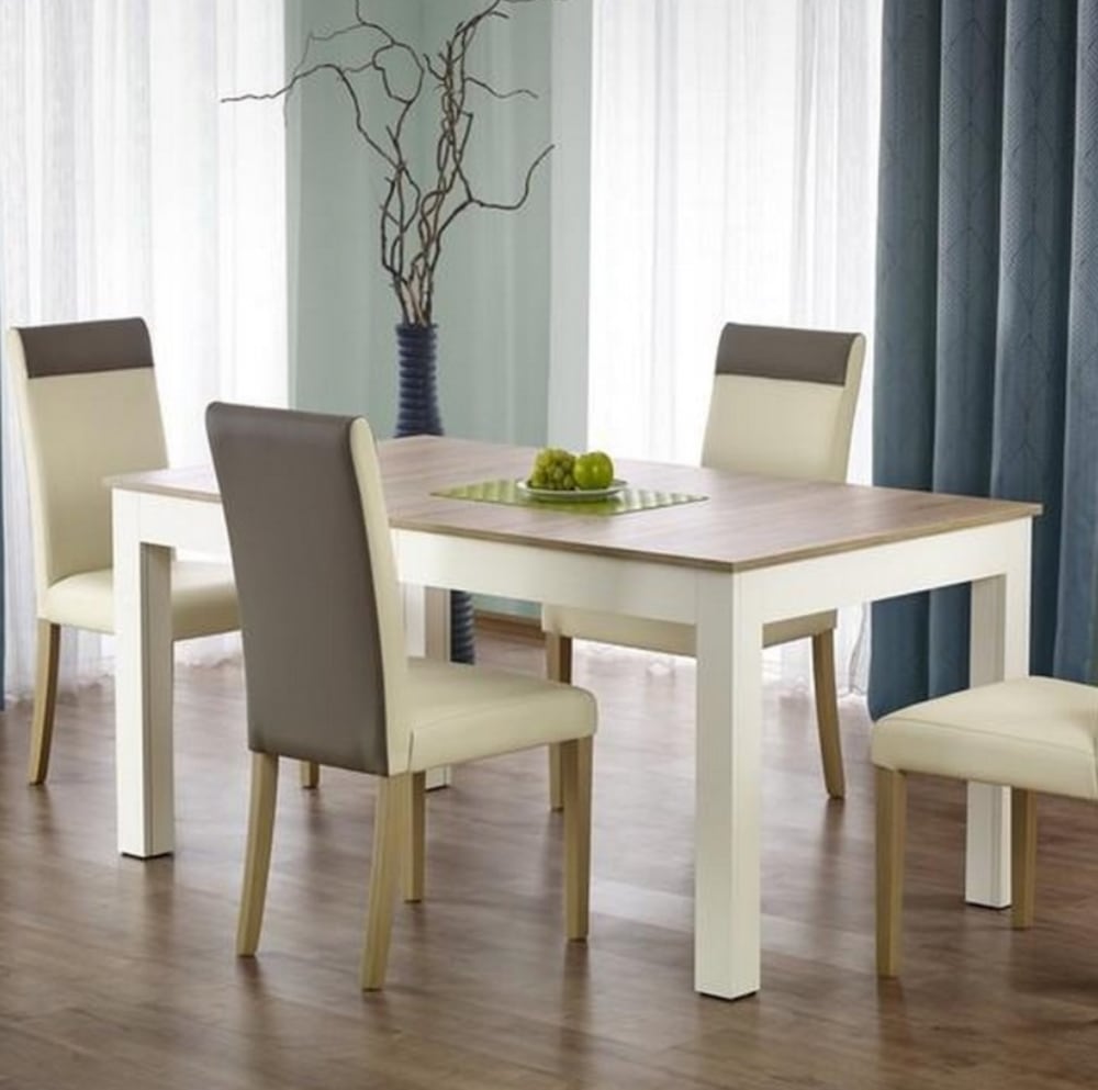 Table salle a manger bois et blanc 160-300cm