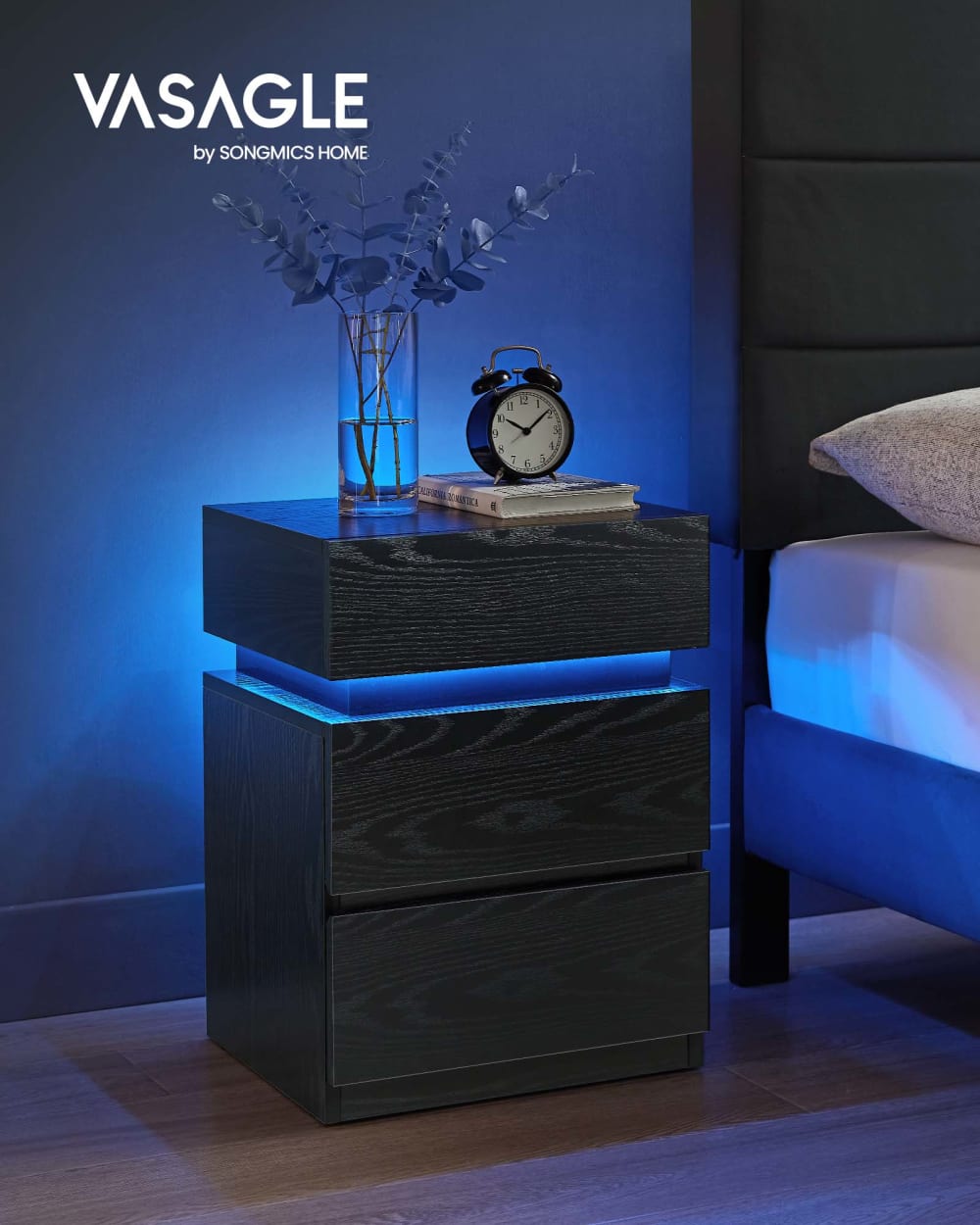 Lots de 2 tables de chevet avec 3 tiroirs petit 40 x 35 x 55 cm noir