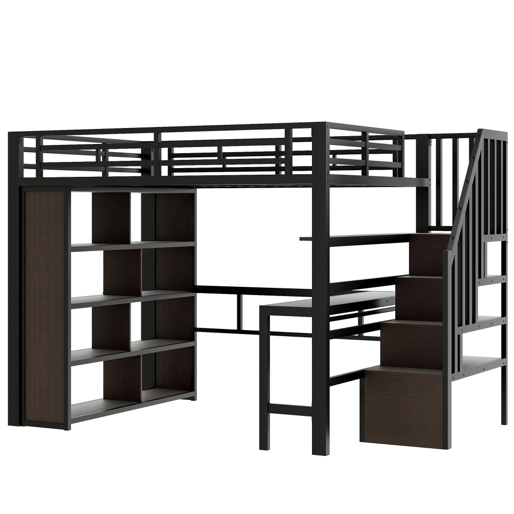 Hochbett 140x200 cm mit Schreibtisch Stauraum LED Schwarz -