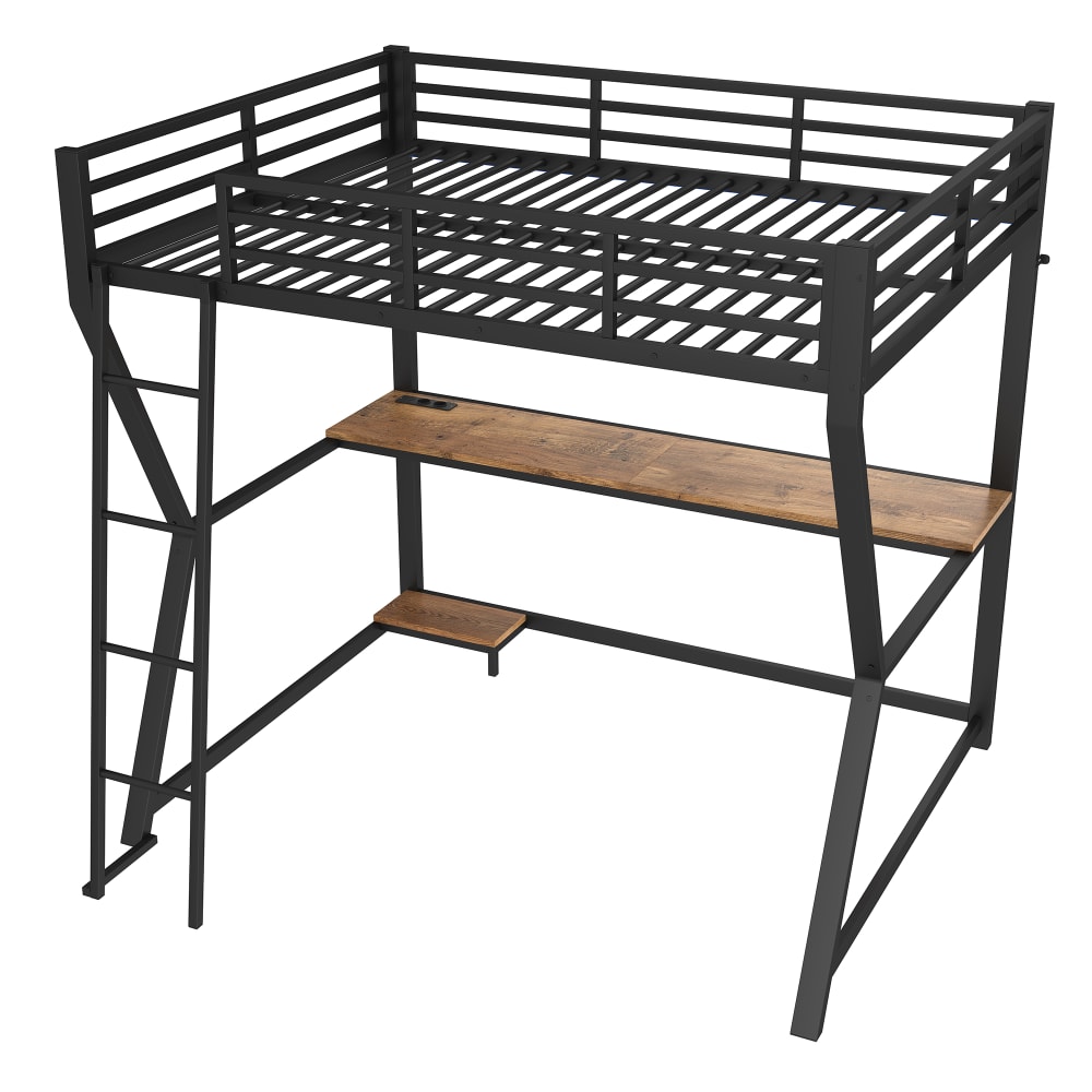Hochbett 140x200 cm mit Schreibtisch LED USB Schwarz - Maisons Du