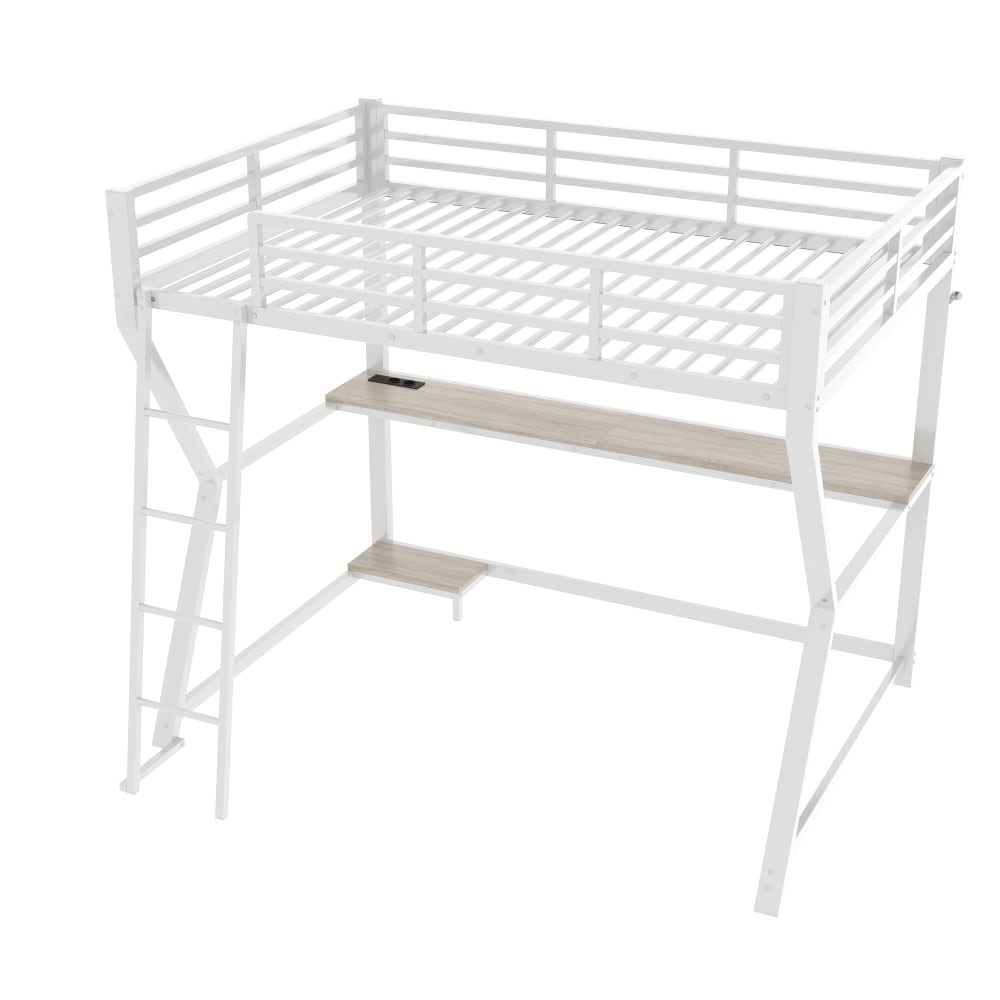 Kinder Hochbett 90x200 cm mit Schreibtisch LED und USB Weiß -