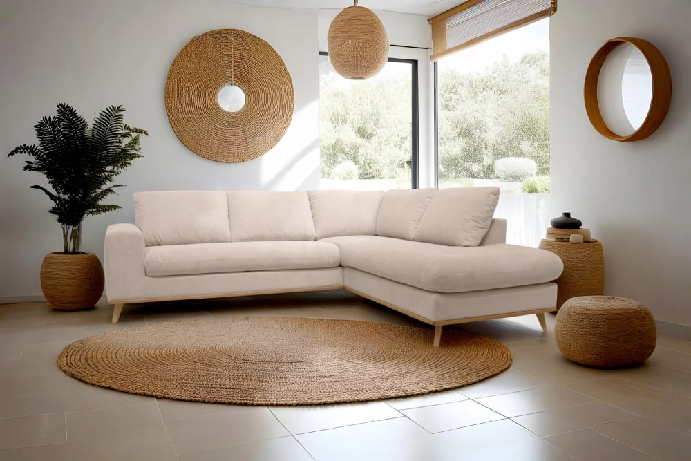 Canapé d'angle droit 5/6 places beige