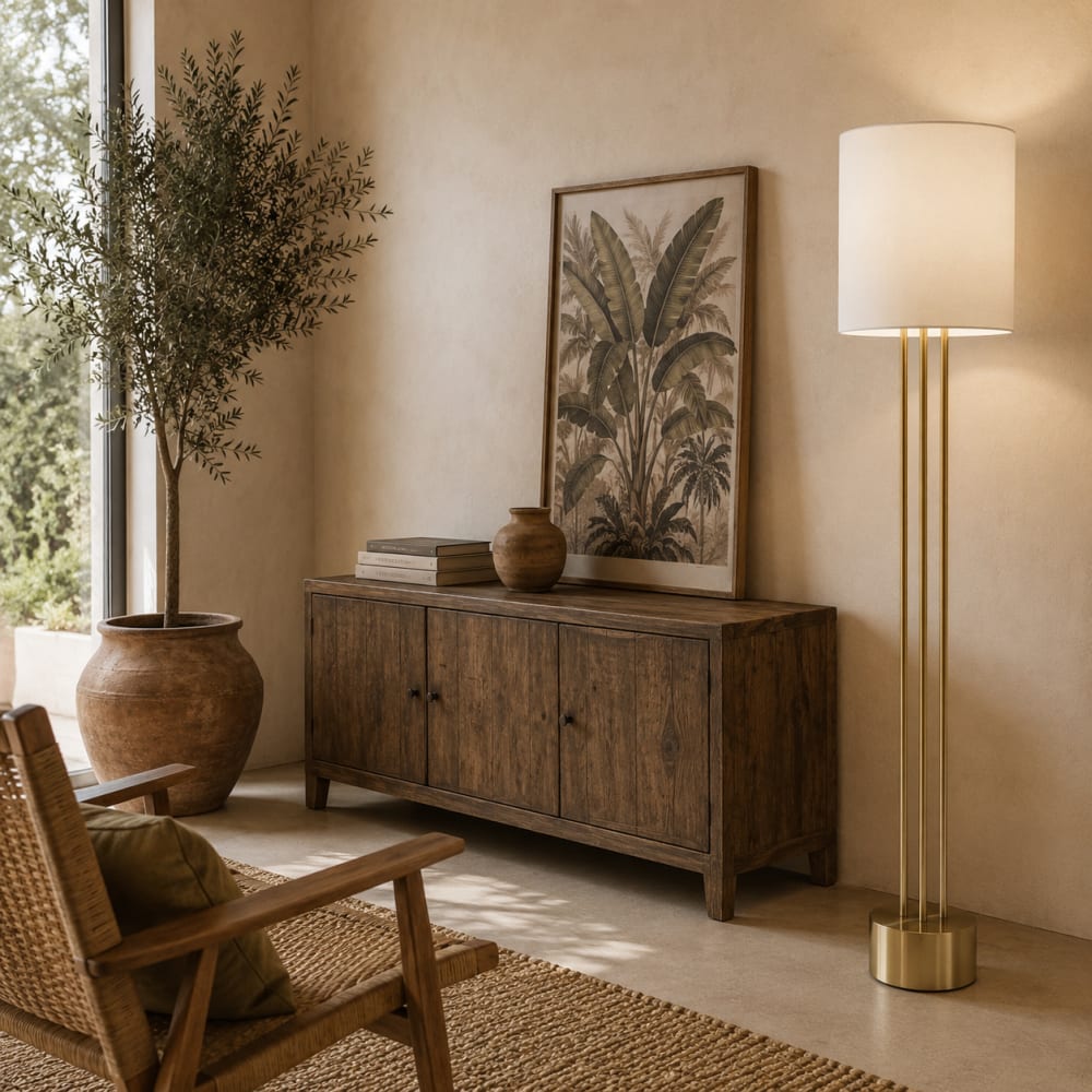 lampara pie en acero dorado 33x33x165 cm