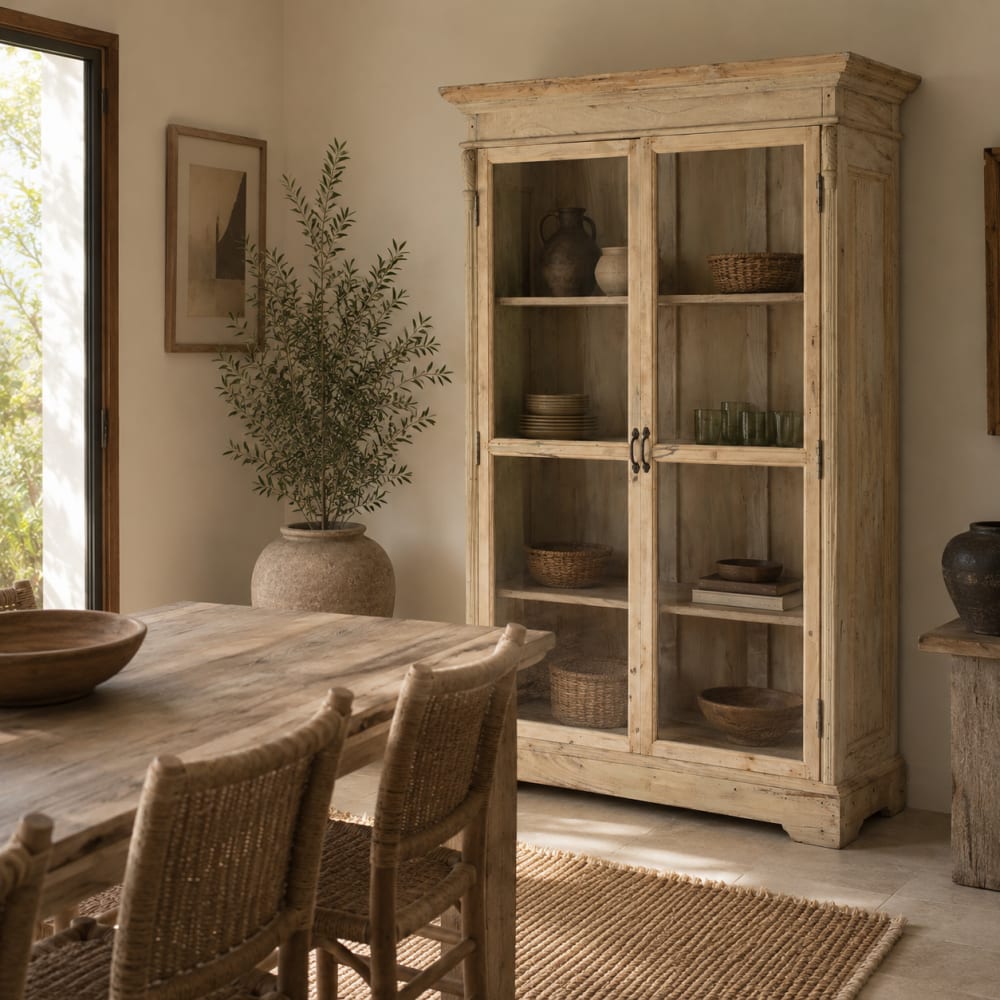 Vitrine en bois recyclé marron 130x55x209 cm