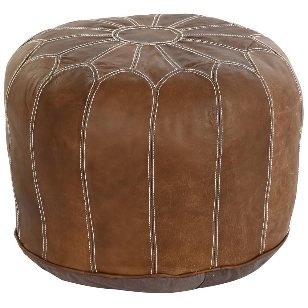 Pouf en cuir marron 48x48x35
