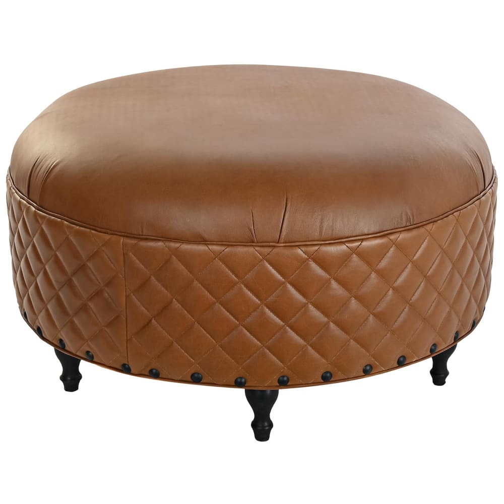 Pouf en bois et cuir