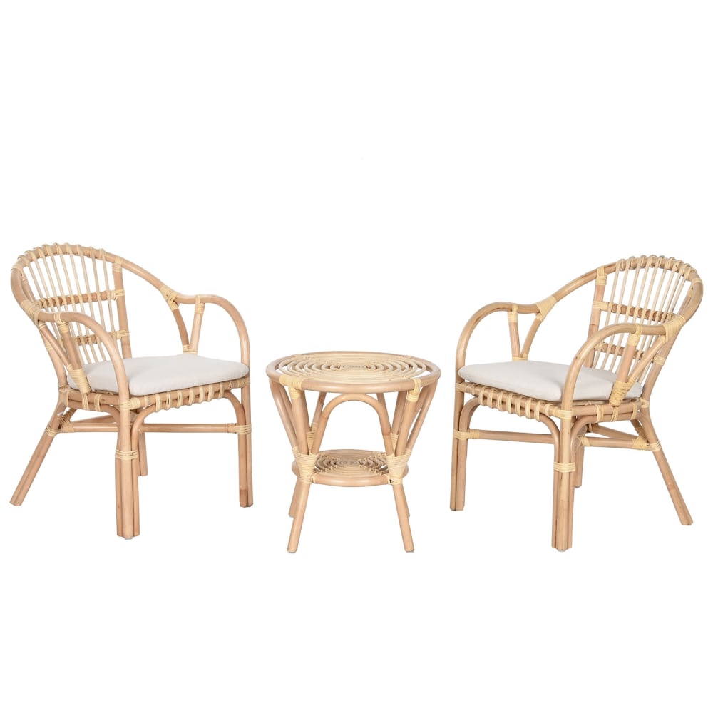 Ensemble de 1 table et - fauteuils rotin