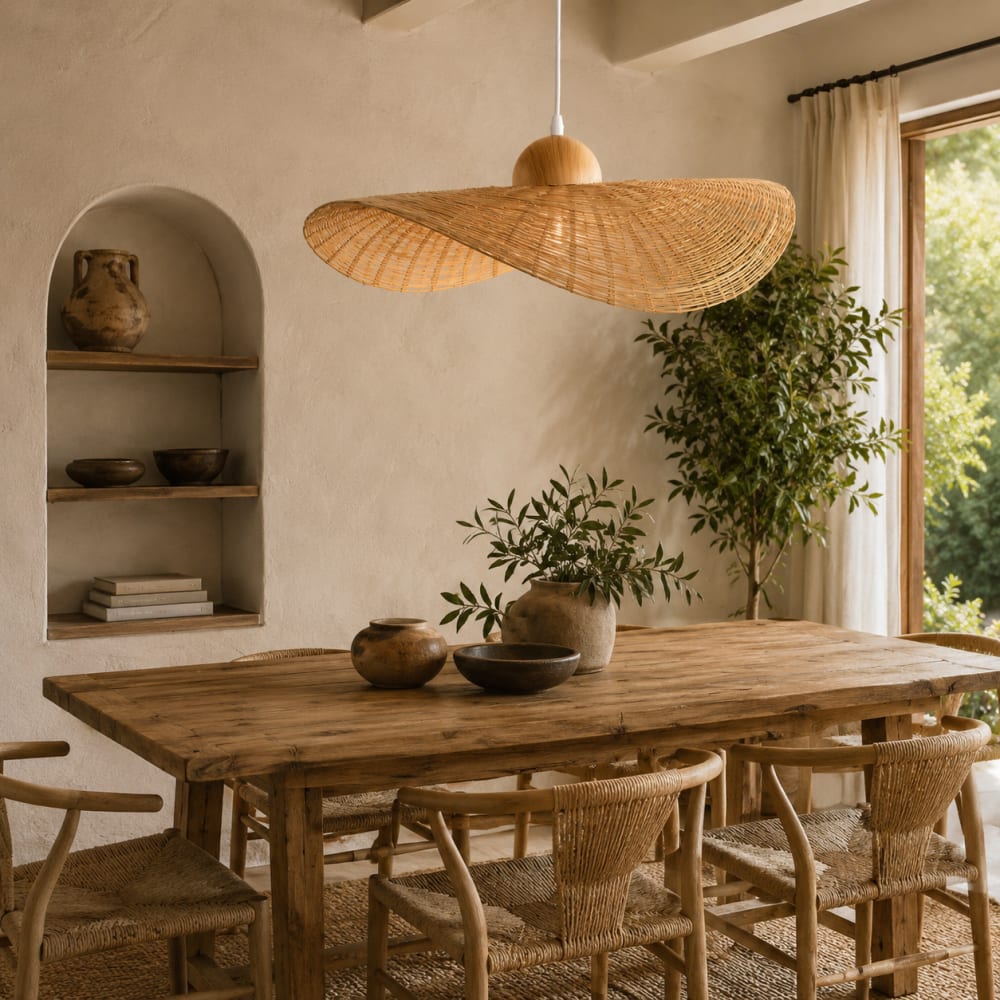 Plafonnier en bambou marron 70x70x10 cm — vue 3