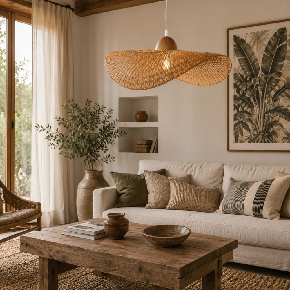 Plafonnier en bambou marron 70x34x20 cm — vue 3