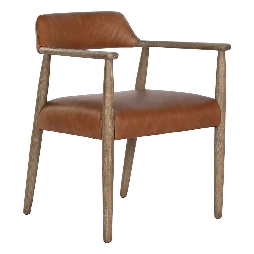 Fauteuil en frêne et cuir marron 59x57x74 cm
